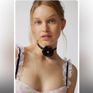 🆕 Urban Outfitters Black Sheer Lace Rosette Adjustable Wrap Choker Necklace